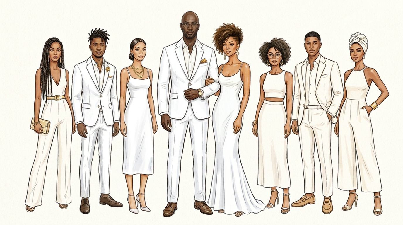 Dress code — an all-white affair with gold accents